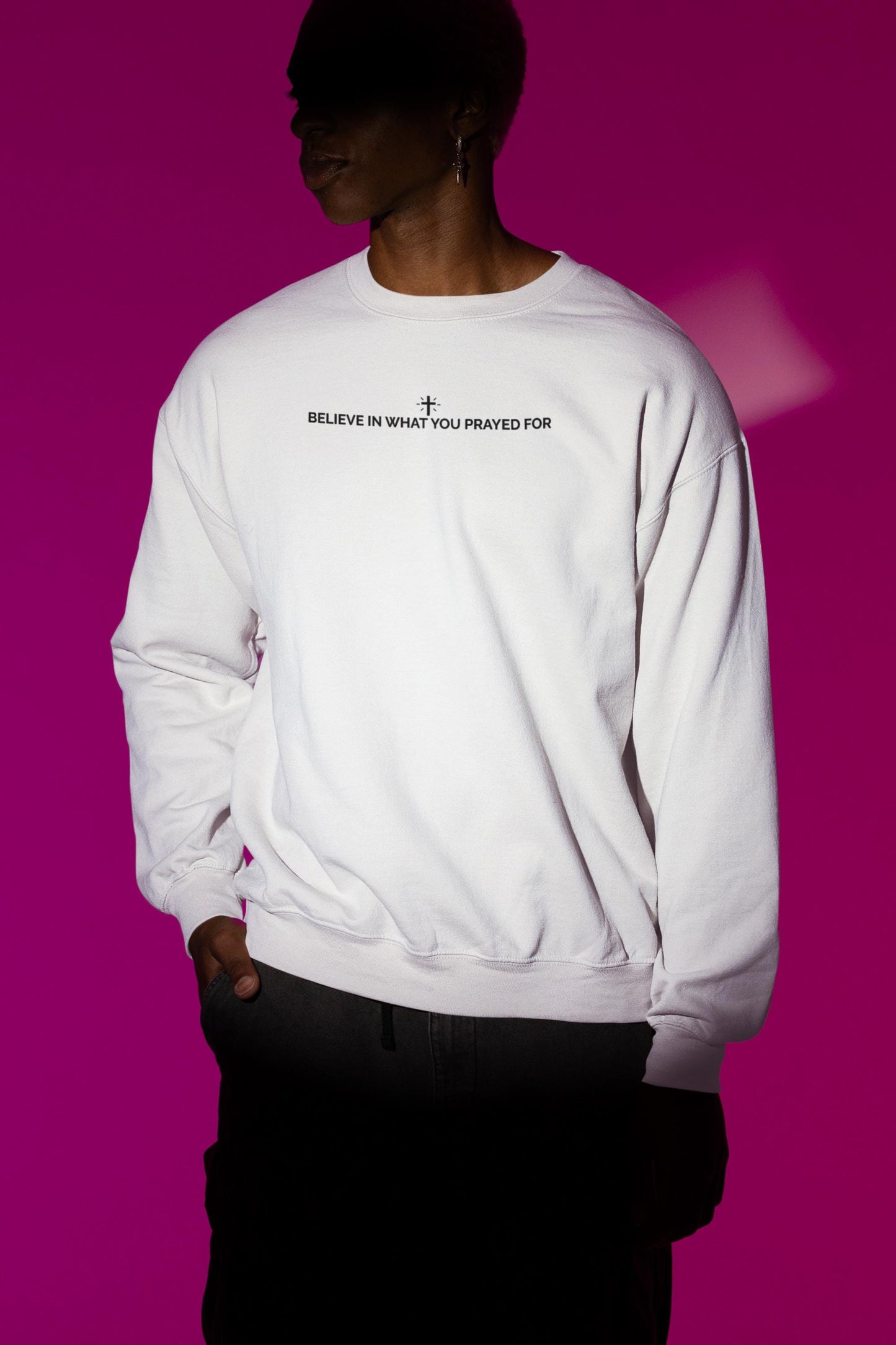 Unisex “Believe In What You Prayed For” Minimalist Sweatshirt – Faith Quote Streetwear Crewneck