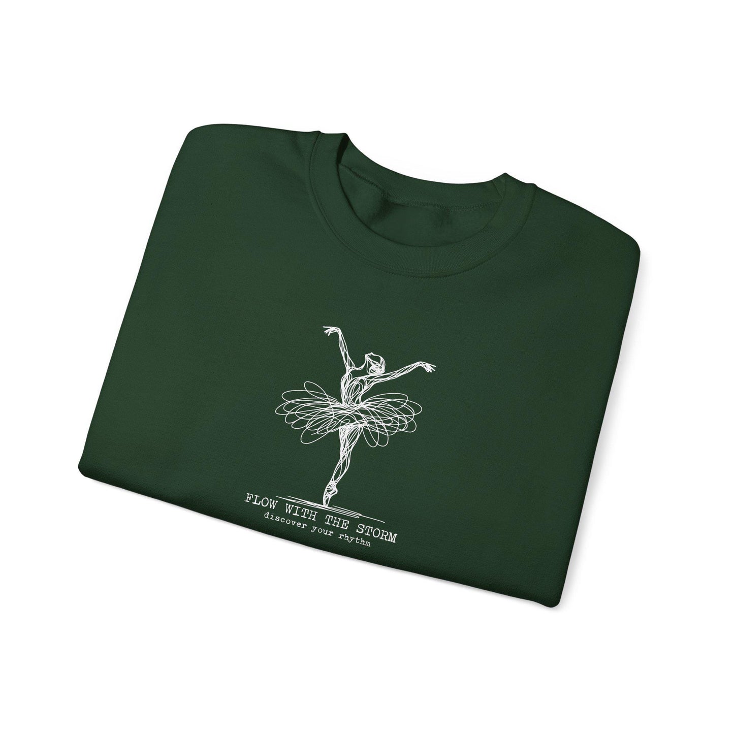 Ballerina Line Art Crewneck Sweatshirt – “Flow With The Storm” Unisex Fleece