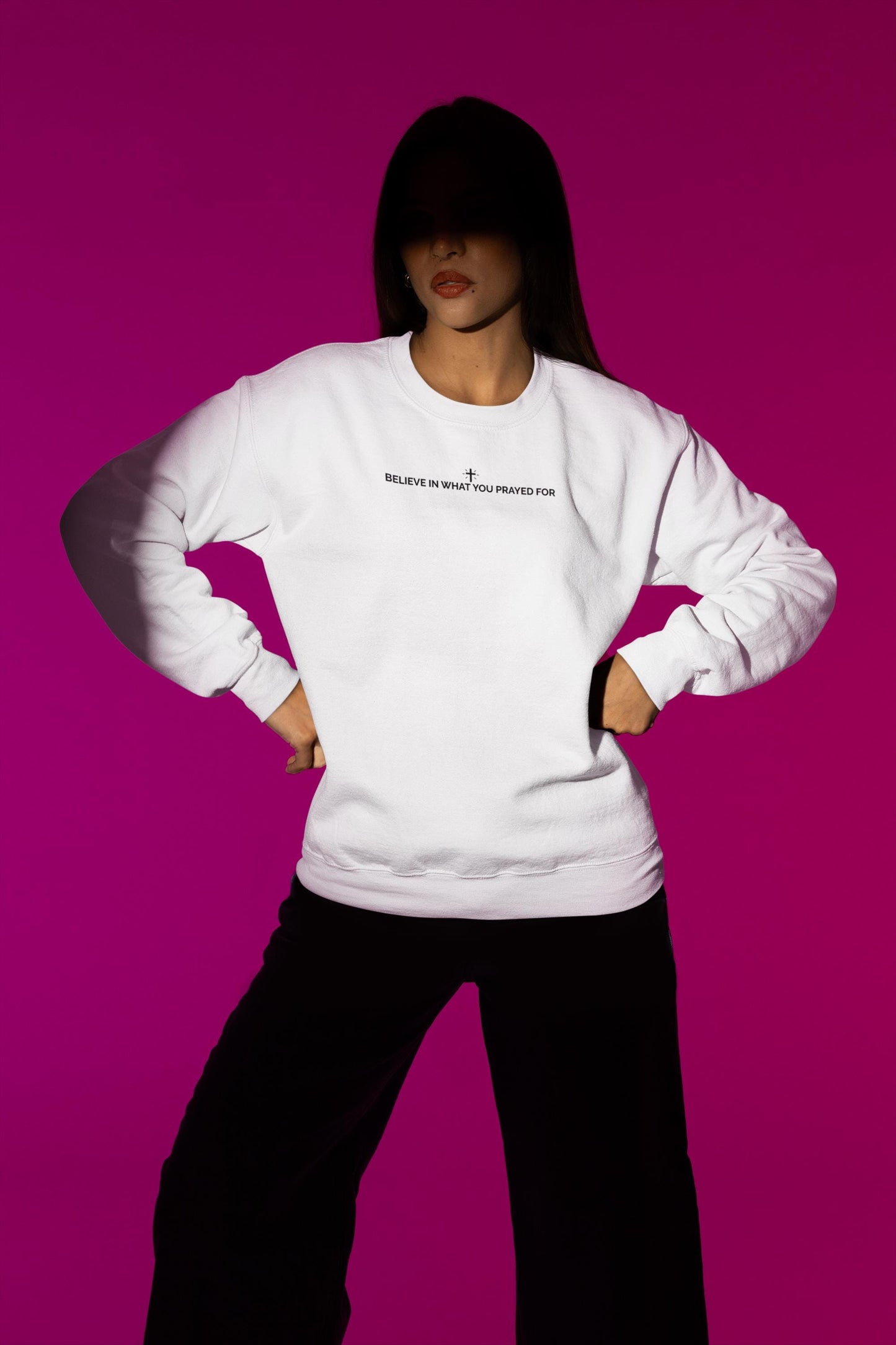 Unisex “Believe In What You Prayed For” Minimalist Sweatshirt – Faith Quote Streetwear Crewneck
