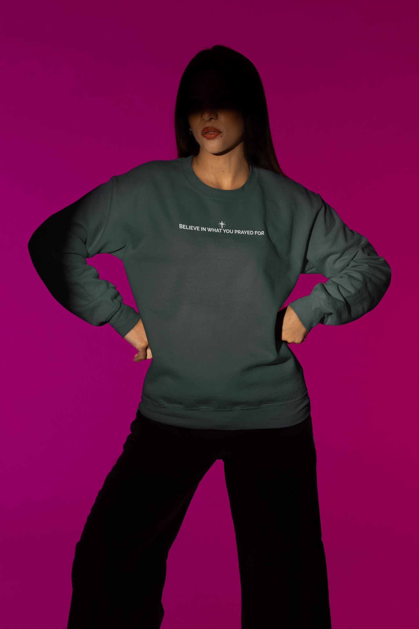 Unisex “Believe In What You Prayed For” Minimalist Sweatshirt – Faith Quote Streetwear Crewneck