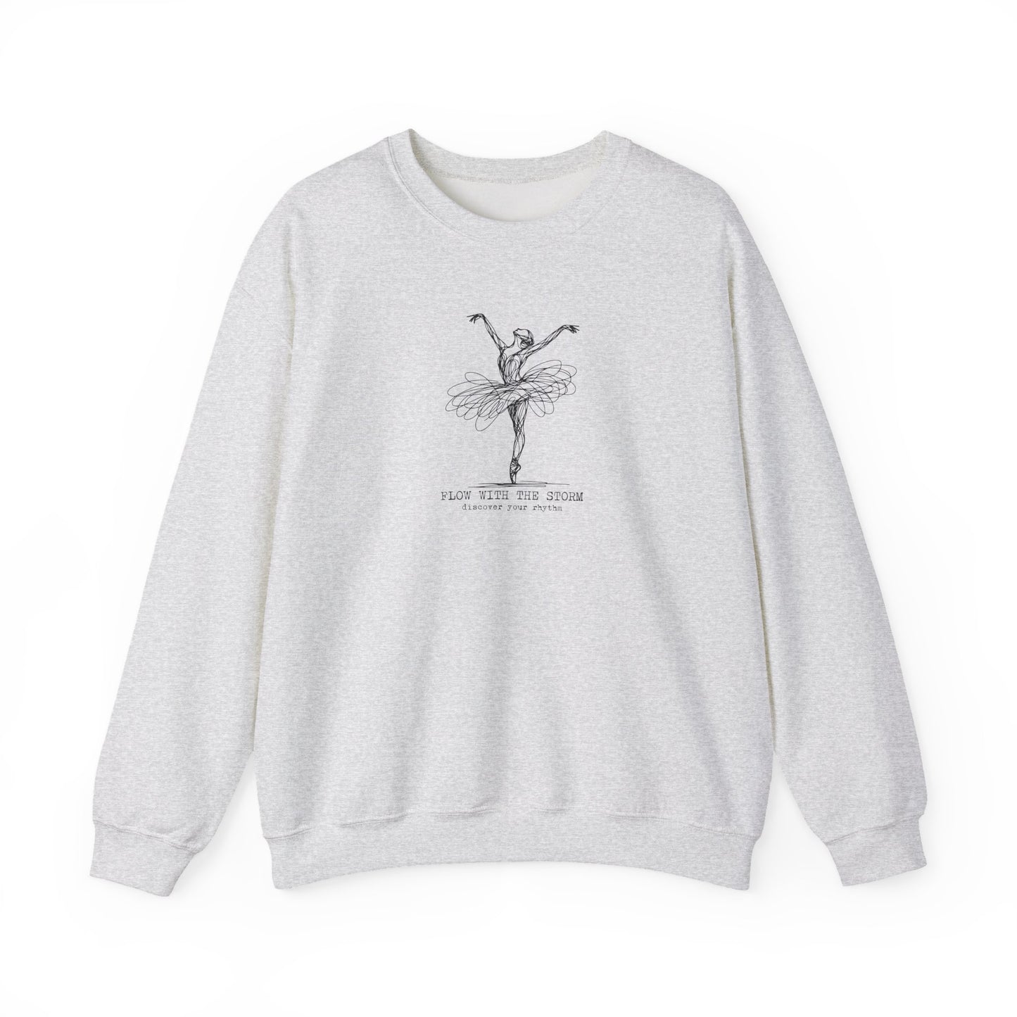 Ballerina Line Art Crewneck Sweatshirt – “Flow With The Storm” Unisex Fleece
