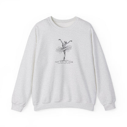 Ballerina Line Art Crewneck Sweatshirt – “Flow With The Storm” Unisex Fleece