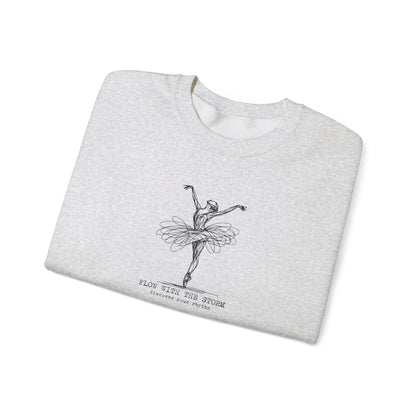 Ballerina Line Art Crewneck Sweatshirt – “Flow With The Storm” Unisex Fleece