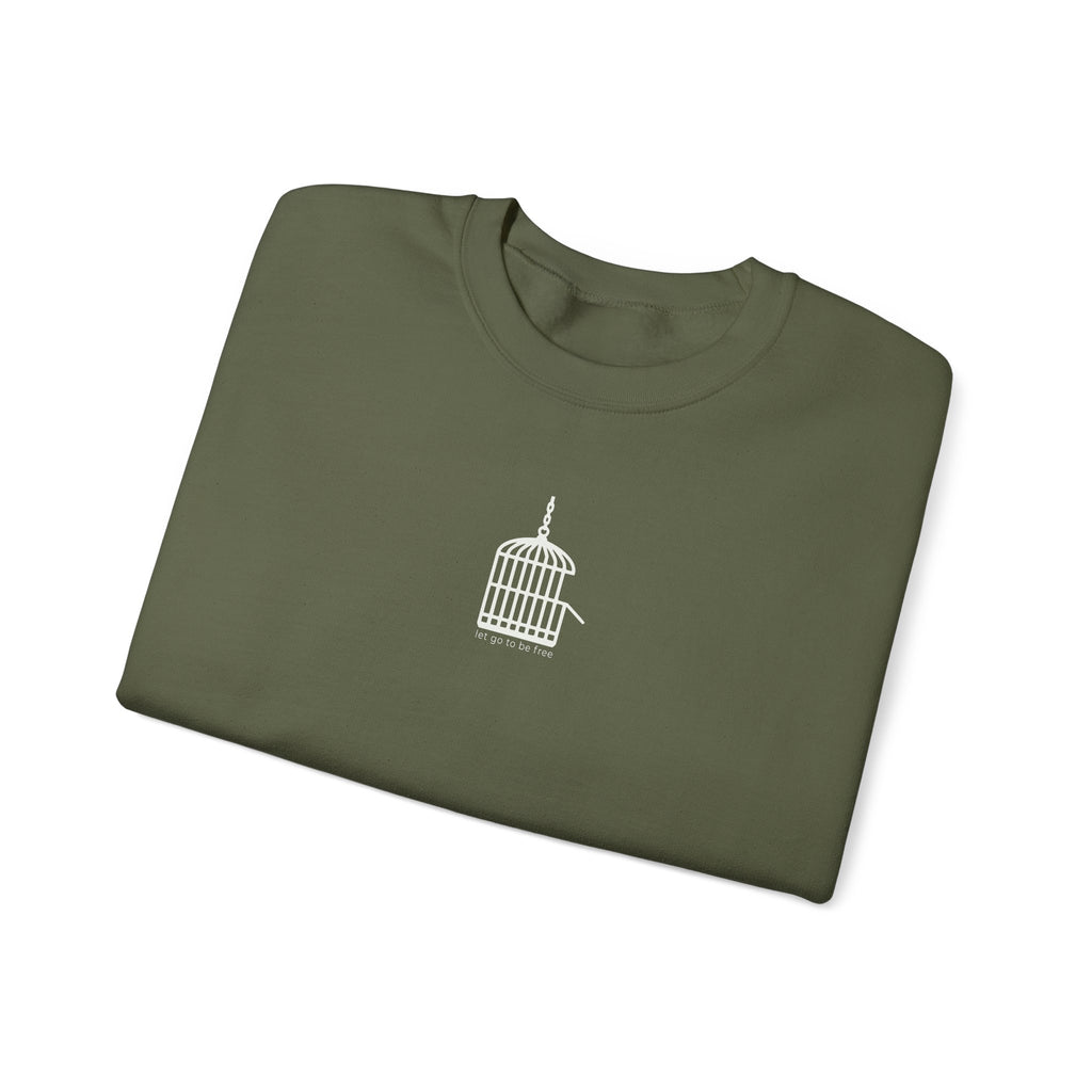 Unisex “Let Go to Be Free” Minimalist Birdcage Sweatshirt – Inspirational Streetwear Crewneck