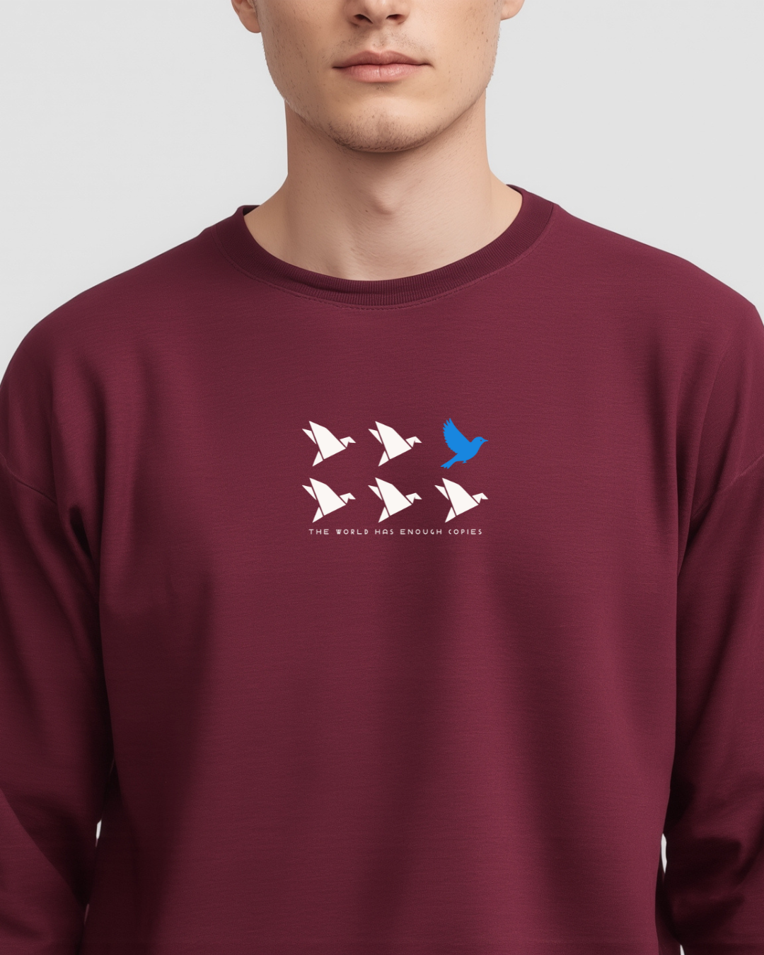 Unisex Crewneck Sweatshirt, Be Original Bird Graphic, Minimal Quote Print, Inspirational Sweater