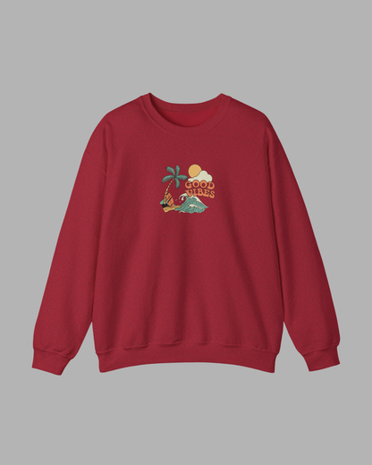 Good Vibes Surf Sweatshirt – Retro Palm Tree Wave Unisex Crewneck