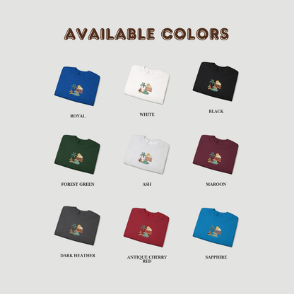 Good Vibes Surf Sweatshirt – Retro Palm Tree Wave Unisex Crewneck