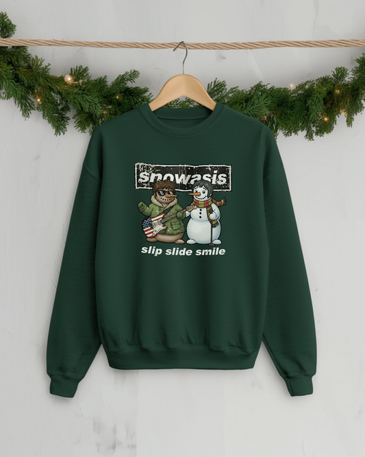 Snowasis Snowman Band Christmas Sweatshirt – Funny Music Lover Holiday Crewneck, Unisex Winter Pullover