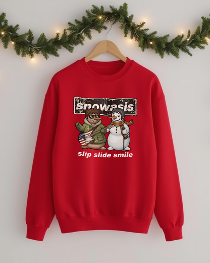 Snowasis Snowman Band Christmas Sweatshirt – Funny Music Lover Holiday Crewneck, Unisex Winter Pullover