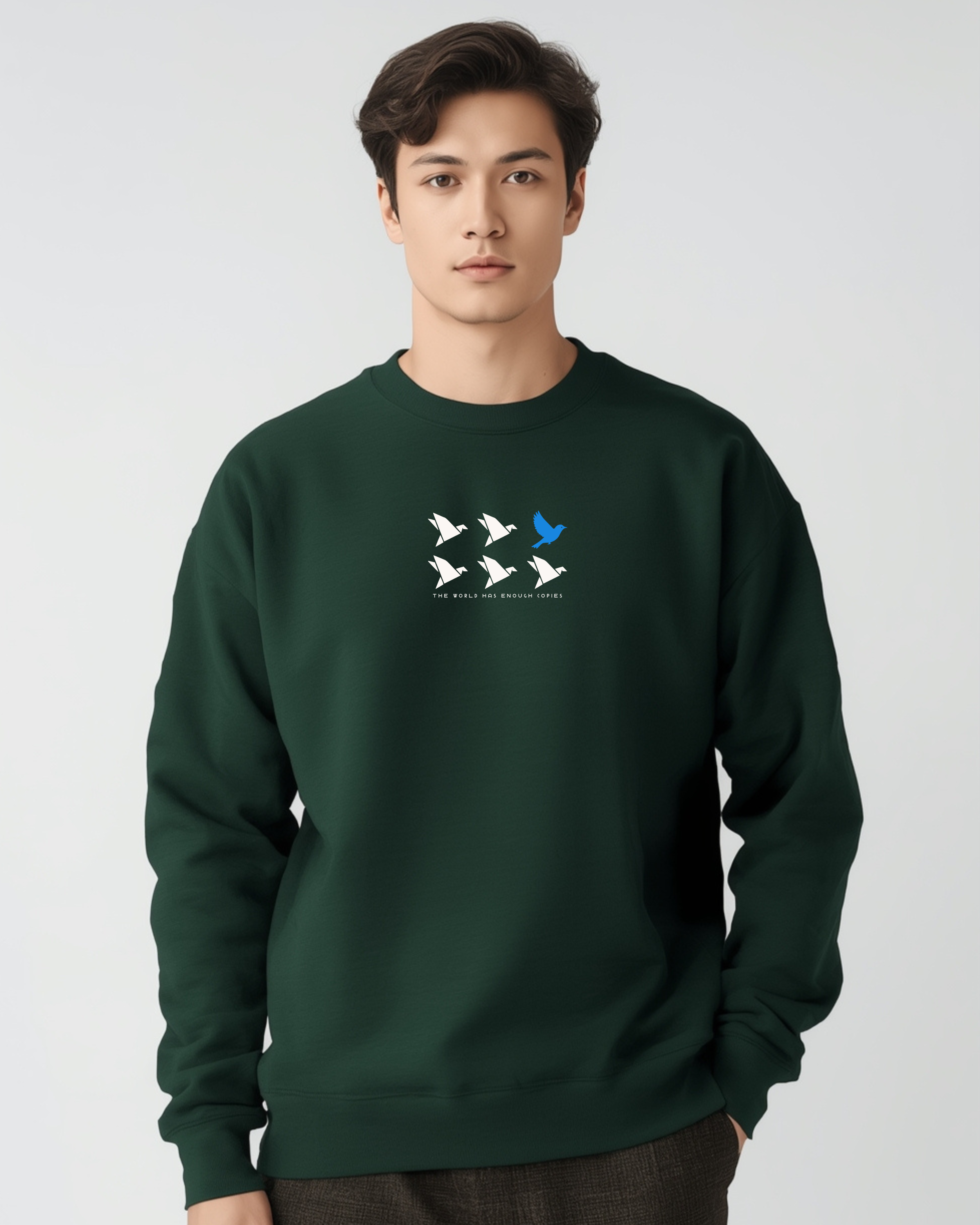 Unisex Crewneck Sweatshirt, Be Original Bird Graphic, Minimal Quote Print, Inspirational Sweater