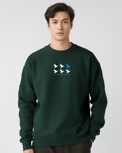 Unisex Crewneck Sweatshirt, Be Original Bird Graphic, Minimal Quote Print, Inspirational Sweater