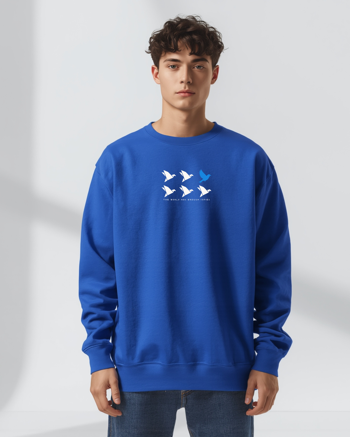 Unisex Crewneck Sweatshirt, Be Original Bird Graphic, Minimal Quote Print, Inspirational Sweater