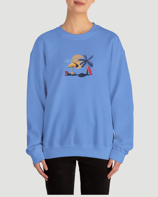 Escape the Ordinary Surf Sweatshirt – Retro Sunset Palm Tree Unisex Crewneck