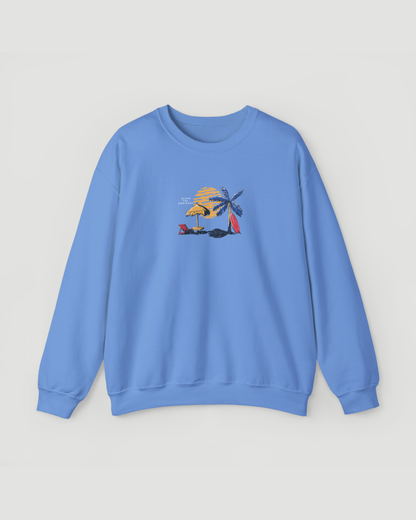 Escape the Ordinary Surf Sweatshirt – Retro Sunset Palm Tree Unisex Crewneck