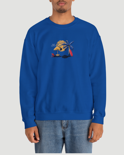 Escape the Ordinary Surf Sweatshirt – Retro Sunset Palm Tree Unisex Crewneck