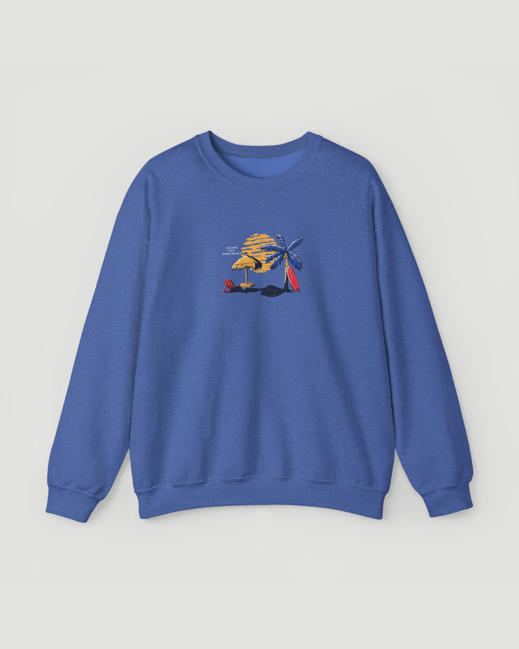 Escape the Ordinary Surf Sweatshirt – Retro Sunset Palm Tree Unisex Crewneck