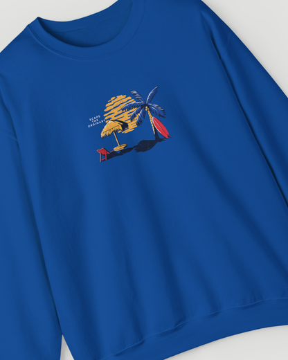 Escape the Ordinary Surf Sweatshirt – Retro Sunset Palm Tree Unisex Crewneck